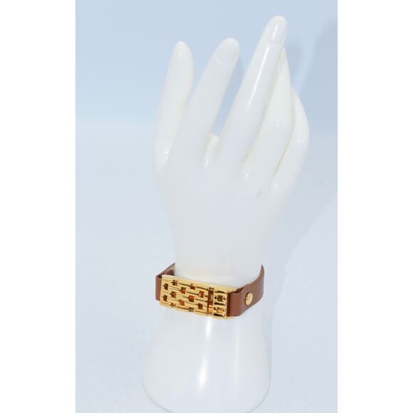 BALENCIAGA Brown Leather Band Gold Tone Locket Box Bracelet - Picture 3 of 9